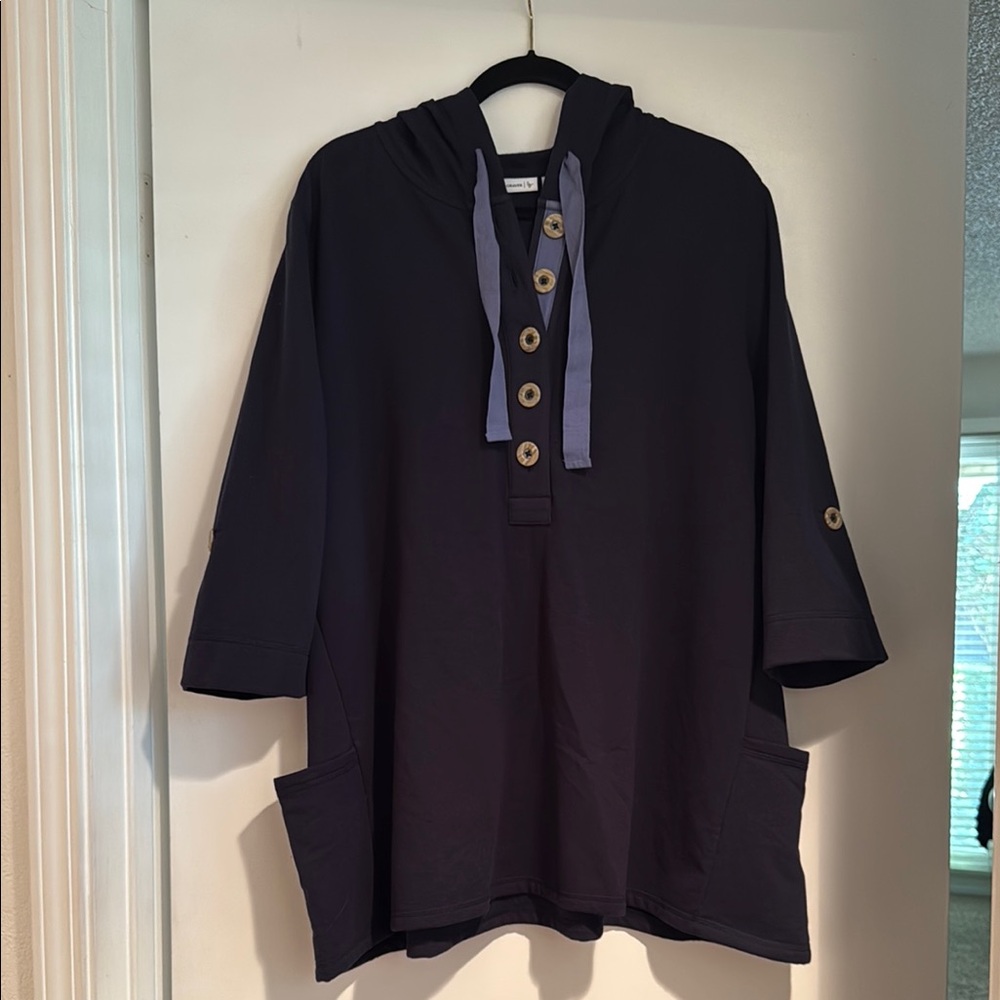 Susan Graver Brand New Navy Hooded with Button Details